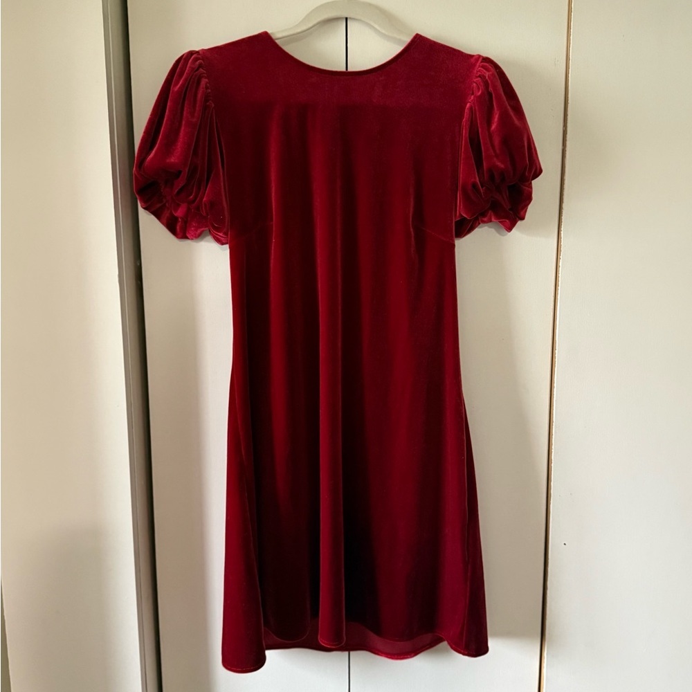CeCe Women's Red Velvet Bubble-Sleeve Mini Dress Size Medium Christmas Party NYE - Picture 3 of 8